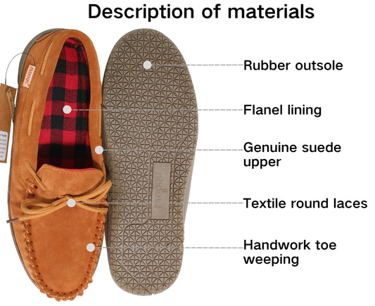 PEDOQU Men’s moccasin slippers with tie cow suede memory foam slip on warm house shoes, Indoor & outdoor breathable loafer slipper for men