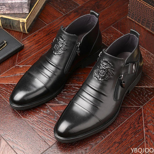 Men's Elegant Leather Shoes British Zip Black
