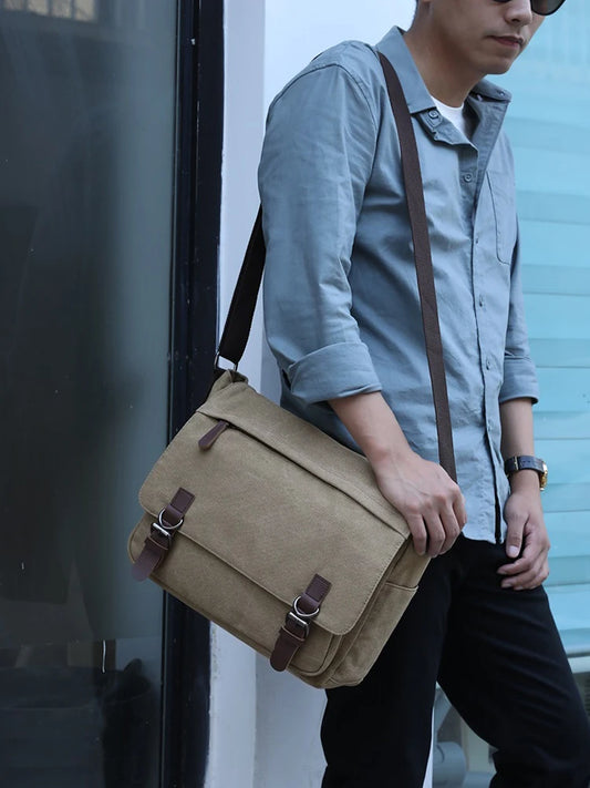 Vintage Bag Canvas Laptop Shoulder Bag Messenger Bag Men Casual Crossbody Bags School Bookbag