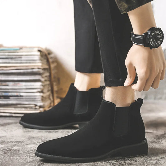 Men Elevator Shoes Chelsea Boots Suede Leather