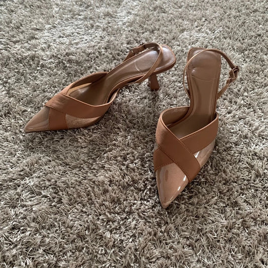 Woman Summer Sandal Shoe Womens Pump Shoes High Heels Sandals Fashion Pointed Toe Low-heel Pumps Slingbacks Elegant Heeled Shoes