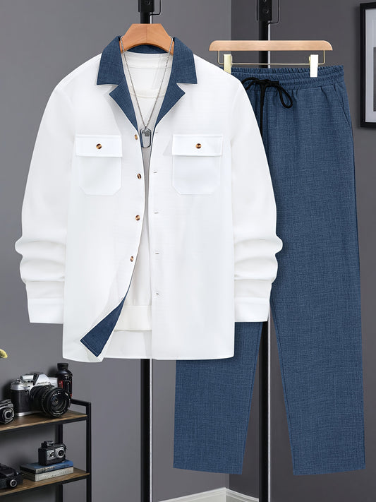 Men's Casual Long Sleeve Suit - Made of Polyester, Machine Washable