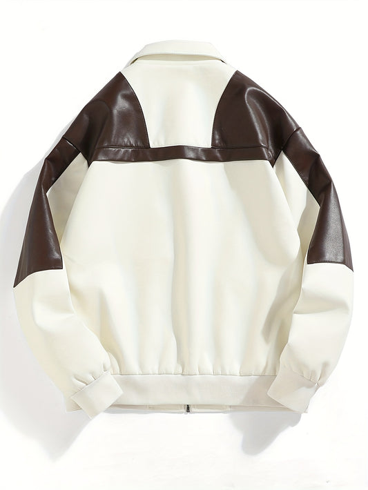 Men's Casual Color-Block Faux Leather Jacket