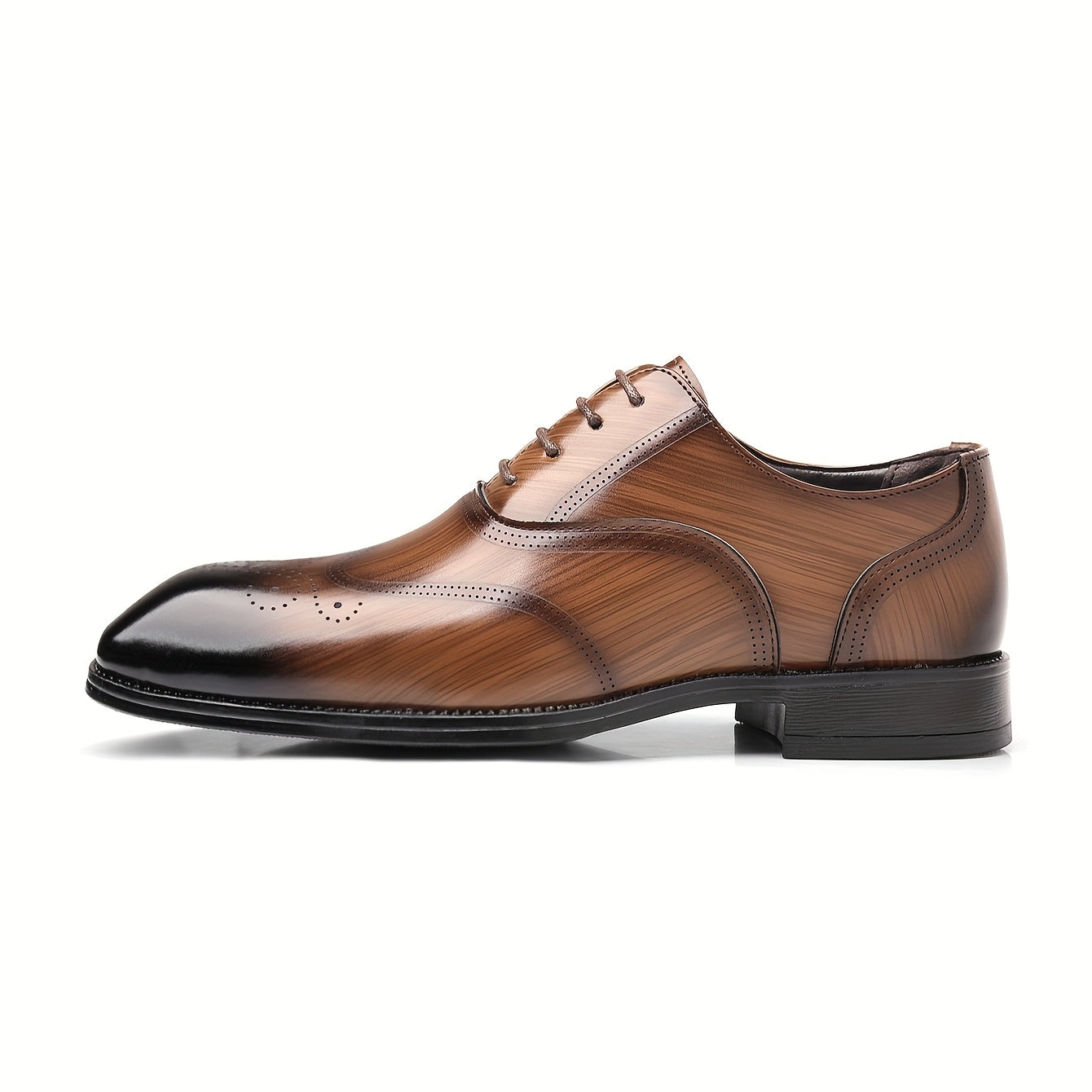 MIOEERT Men'S Classic Wingtip Dress Shoes - Faux Lace-Up Business Casual Wedding Shoes with Rubber Sole, Brown Striped Design for Office, Party & Daily Wear, Dressy Shoes, Party Footwear, Sophisticated Shoe Style, Quality Lac