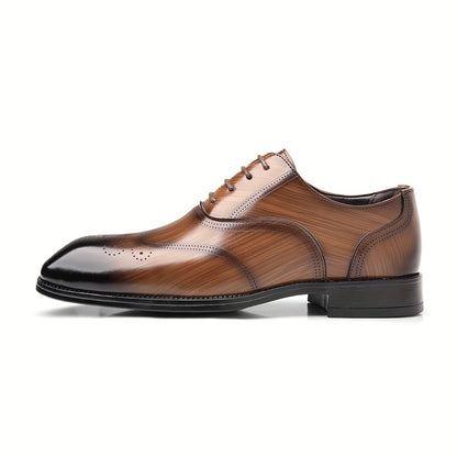 MIOEERT Men'S Classic Wingtip Dress Shoes - Faux Lace-Up Business Casual Wedding Shoes with Rubber Sole, Brown Striped Design for Office, Party & Daily Wear, Dressy Shoes, Party Footwear, Sophisticated Shoe Style, Quality Lac