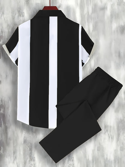 Digital Print Men's Casual Sport Shirt and Pants Set