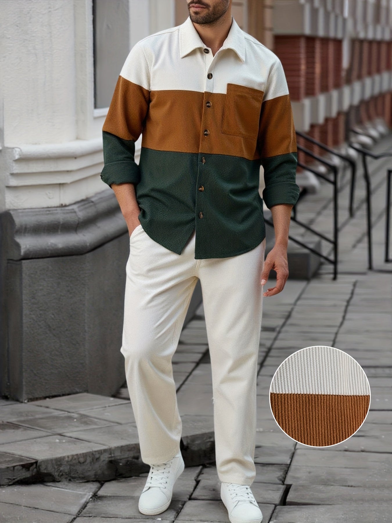 Men's Casual Striped Long Sleeve Shirt & Pants Set