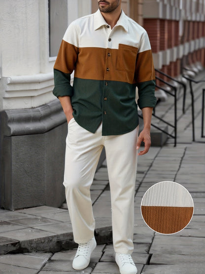 Men's Casual Striped Long Sleeve Shirt & Pants Set