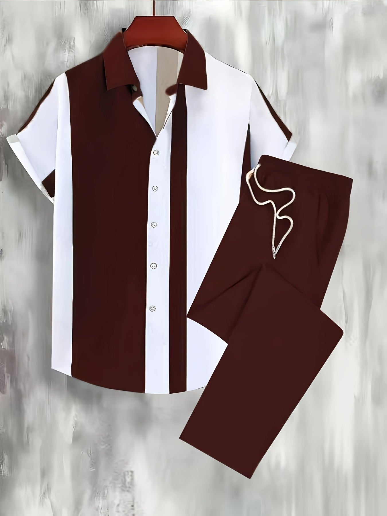 Digital Print Men's Casual Sport Shirt and Pants Set