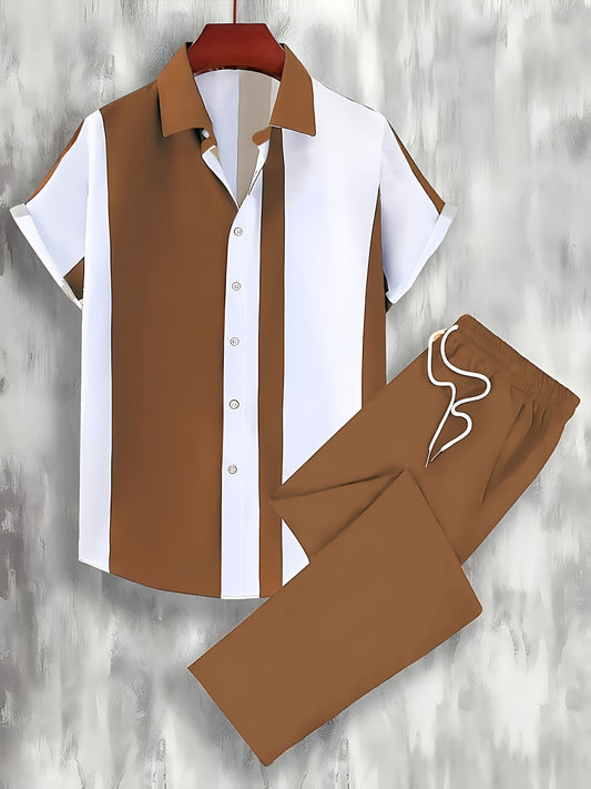 Digital Print Men's Casual Sport Shirt and Pants Set