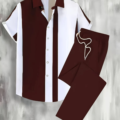 Digital Print Men's Casual Sport Shirt and Pants Set