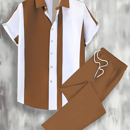 Digital Print Men's Casual Sport Shirt and Pants Set