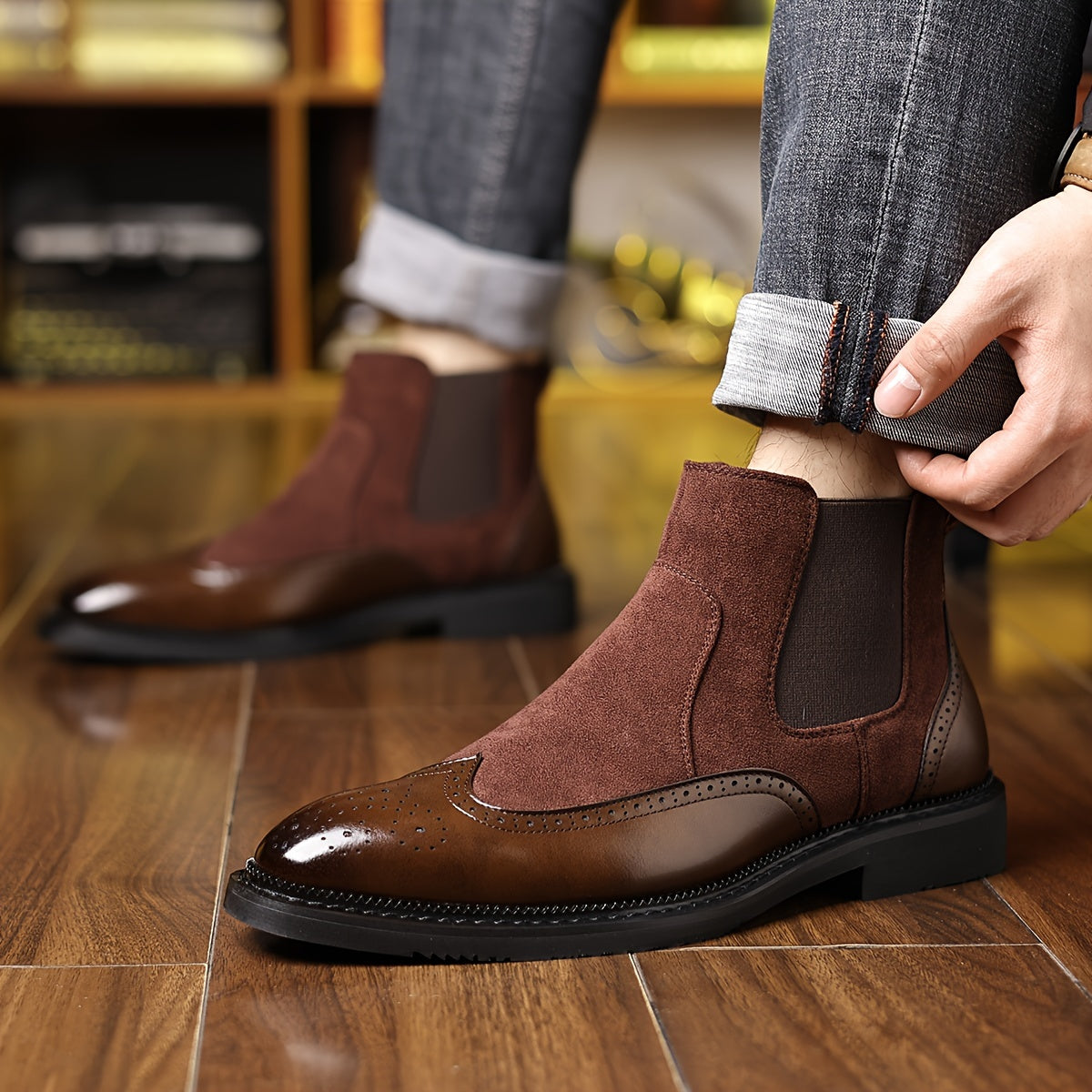 Men'S Classic Solid Color Slip-On Chelsea Boots, PU Upper & Inner, Durable Rubber Sole, Comfort Insole - Elegant Casual Ankle Loafers