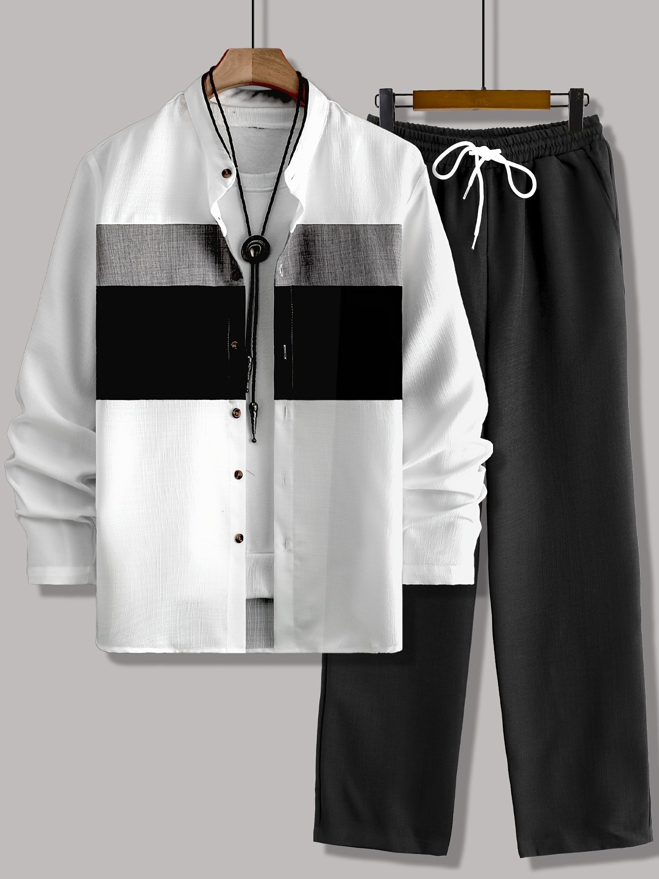 Men's Button-Up Long Sleeve Shirt & Pants Set
