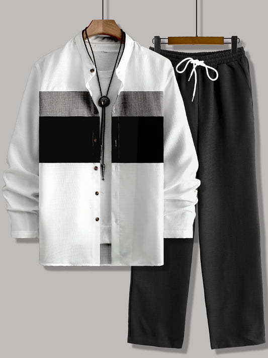 Men's Button-Up Long Sleeve Shirt & Pants Set