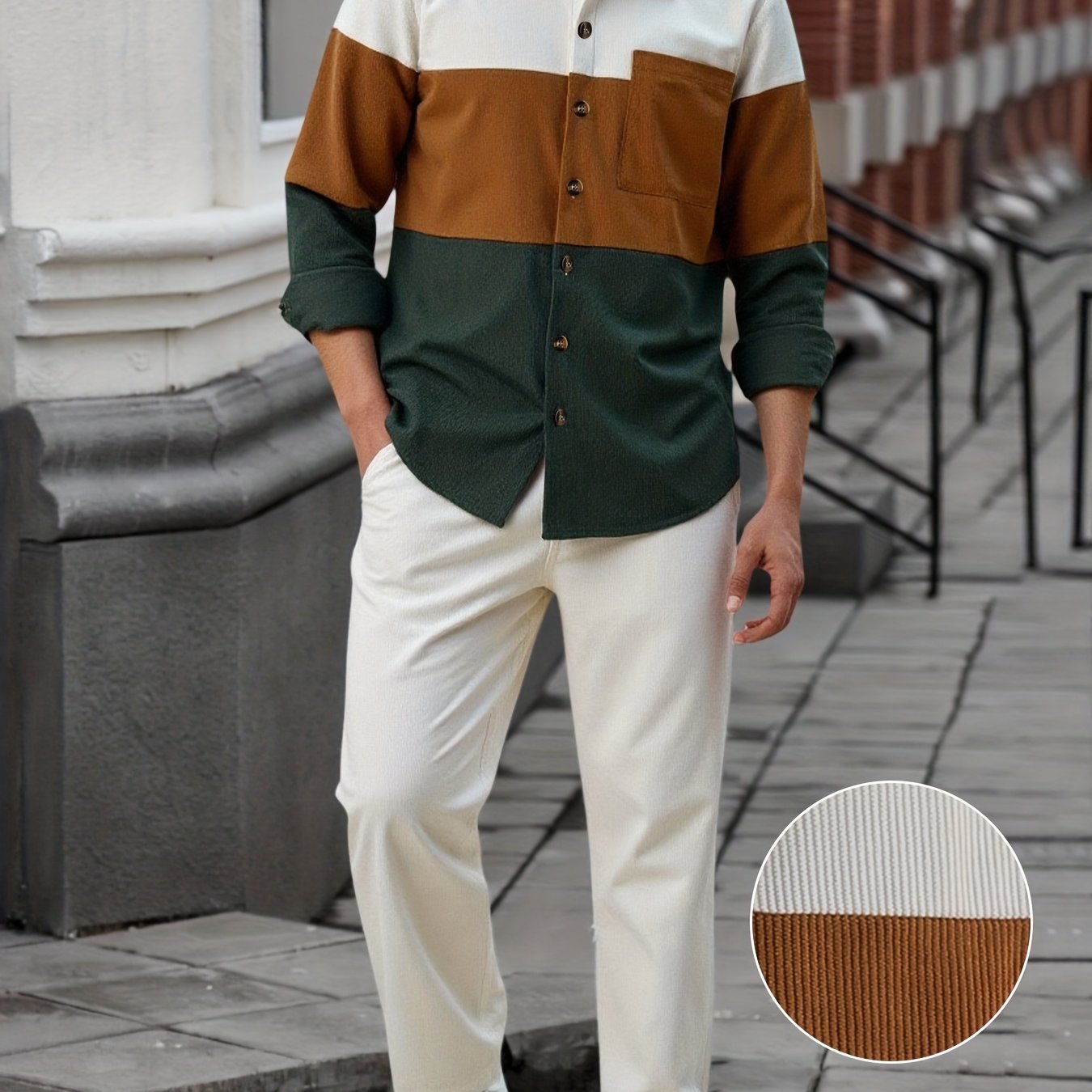 Men's Casual Striped Long Sleeve Shirt & Pants Set