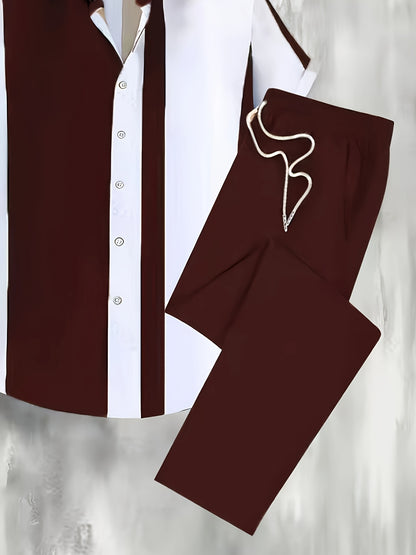 Digital Print Men's Casual Sport Shirt and Pants Set