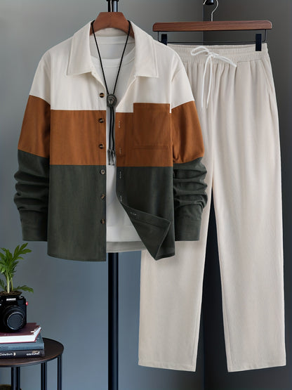 Men's Casual Striped Long Sleeve Shirt & Pants Set