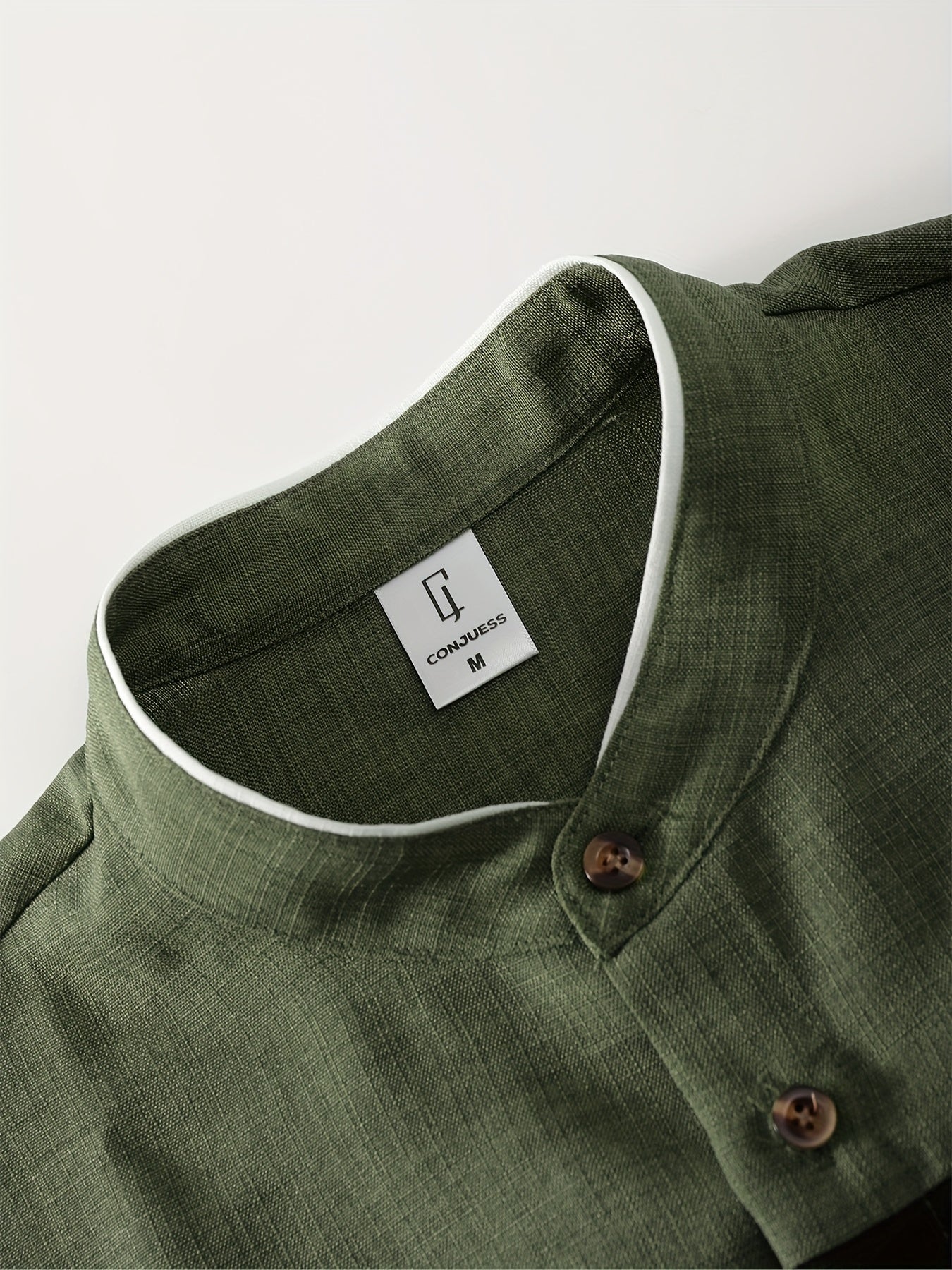 Men's Casual Long Sleeve Button-Up Shirt with Contrast Collar & Drawstring Pants, Green & White Color Block Design, Perfect for Spring/Fall, Regular Fit, Non-Stretch Fabric, Casual Attire