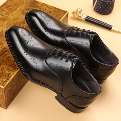 MIOEERT Men'S Classic Wingtip Dress Shoes - Faux Lace-Up Business Casual Wedding Shoes with Rubber Sole, Brown Striped Design for Office, Party & Daily Wear, Dressy Shoes, Party Footwear, Sophisticated Shoe Style, Quality Lac