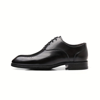 MIOEERT Men'S Classic Wingtip Dress Shoes - Faux Lace-Up Business Casual Wedding Shoes with Rubber Sole, Brown Striped Design for Office, Party & Daily Wear, Dressy Shoes, Party Footwear, Sophisticated Shoe Style, Quality Lac