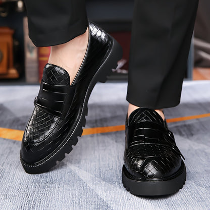 Men's Plaid Design Double Monk Strap Loafers With PU Uppers, Slip Resistant Slip On Dress Shoes For Wedding Party Occasions