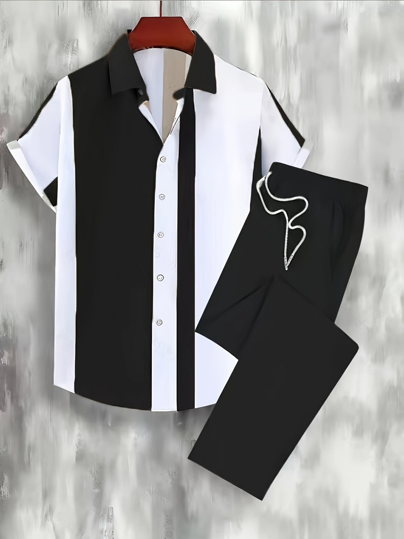 Digital Print Men's Casual Sport Shirt and Pants Set