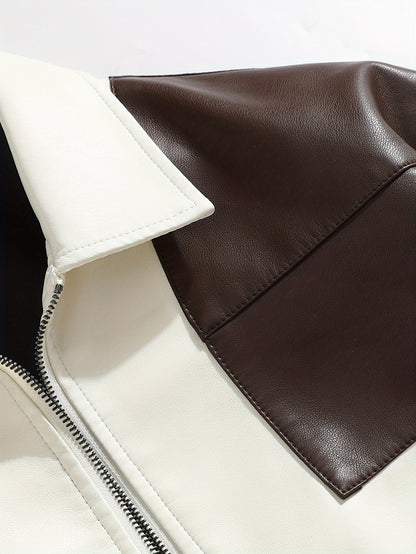 Men's Casual Color-Block Faux Leather Jacket
