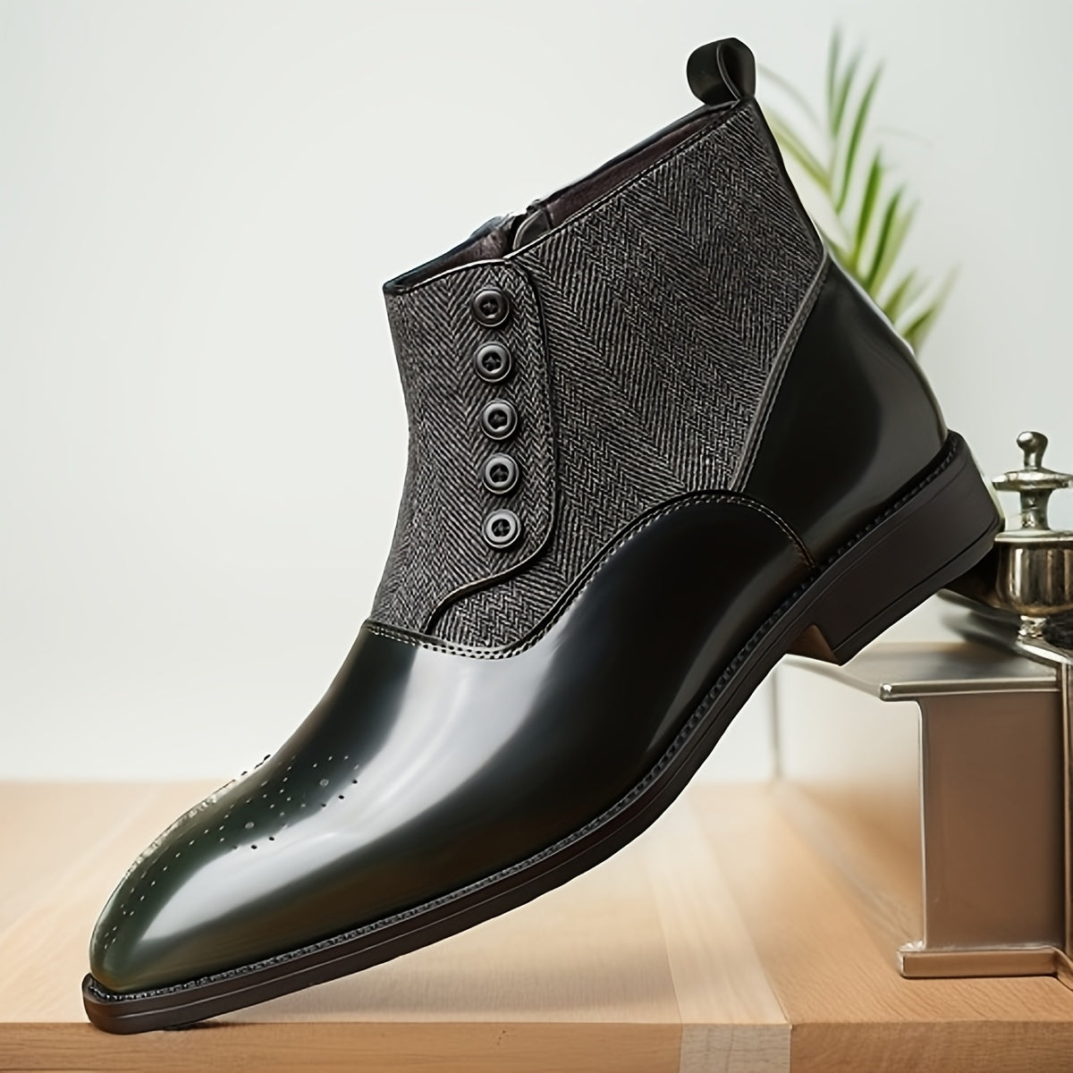 Men'S Slip-On Ankle Boots - Classic Black Faux Cover with Rubber Sole, Round Toe, Comfortable & Stylish for Casual Attire, Dressy Shoes | Sleek Ankle Boots | Durable Constructio