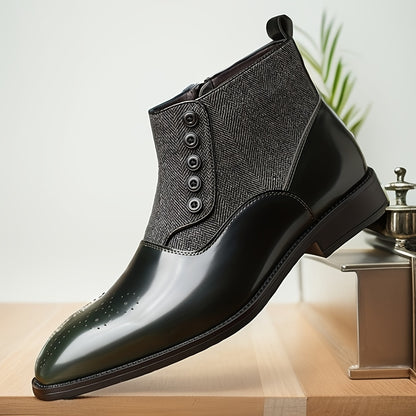 Men'S Slip-On Ankle Boots - Classic Black Faux Cover with Rubber Sole, Round Toe, Comfortable & Stylish for Casual Attire, Dressy Shoes | Sleek Ankle Boots | Durable Constructio