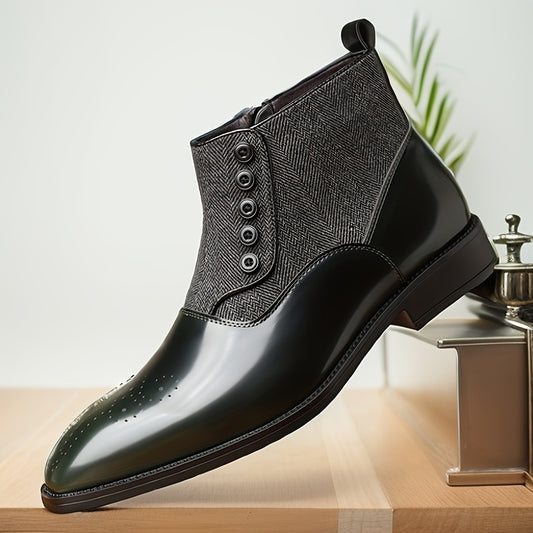 Men'S Slip-On Ankle Boots - Classic Black Faux Cover with Rubber Sole, Round Toe, Comfortable & Stylish for Casual Attire, Dressy Shoes | Sleek Ankle Boots | Durable Constructio