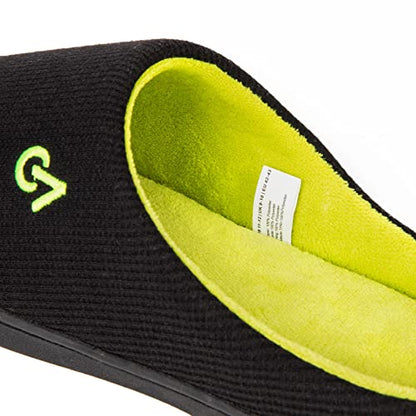 VeraCosy Men's Two-Tone Memory Foam House Slippers Indoor Outdoor Durable Rubber Sole (Dark Gray/Blue, 11-12 US)