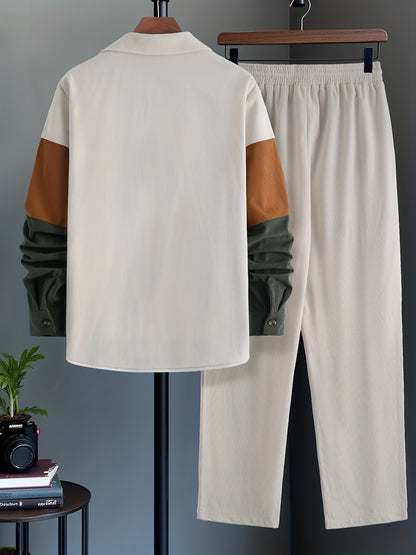 Men's Casual Striped Long Sleeve Shirt & Pants Set