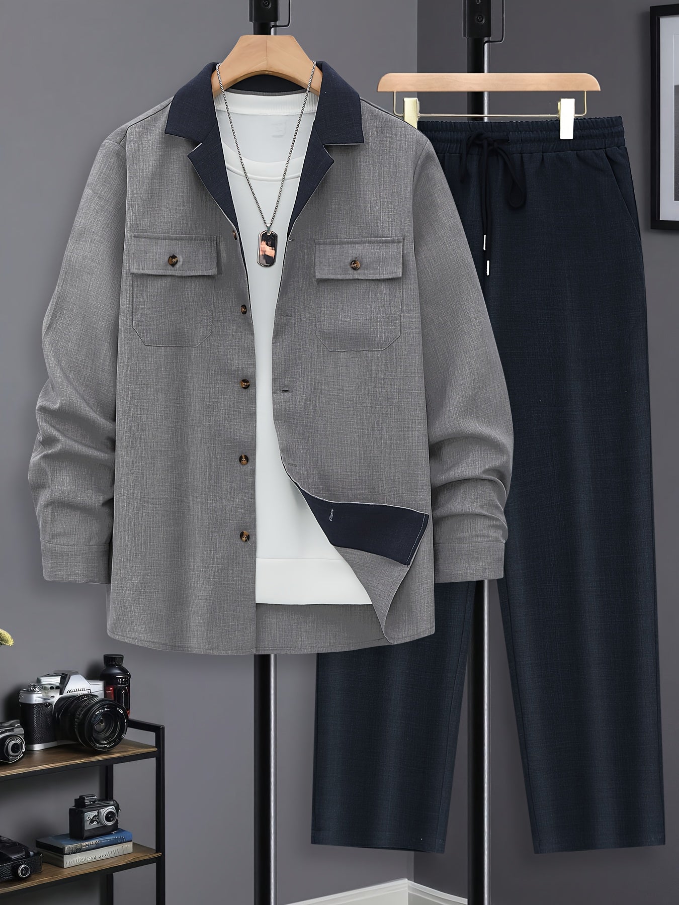 Men's Casual Long Sleeve Suit - Made of Polyester, Machine Washable