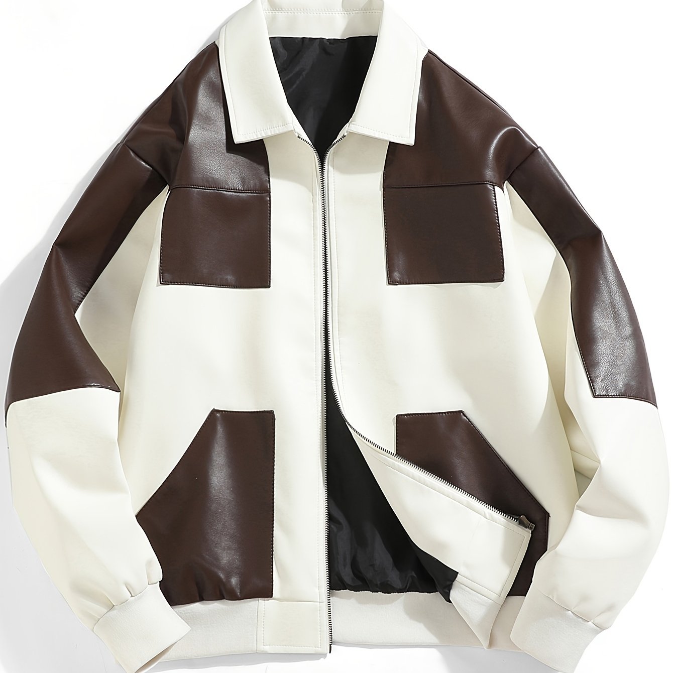Men's Casual Color-Block Faux Leather Jacket