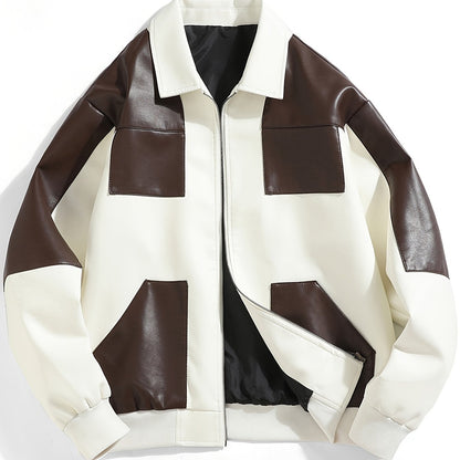 Men's Casual Color-Block Faux Leather Jacket