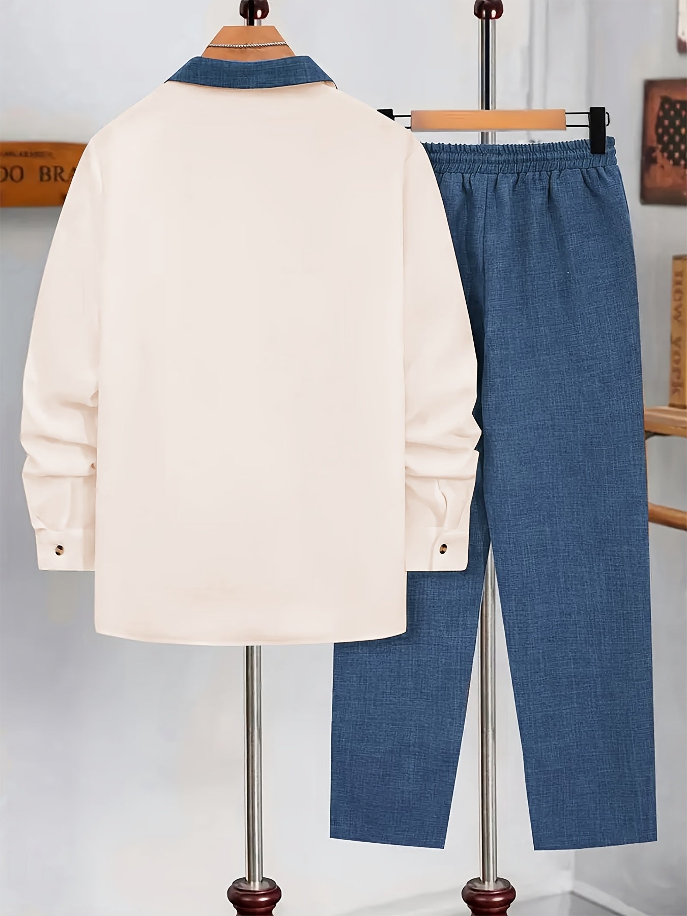 Men's Casual Double-Breasted Long Sleeve Shirt & Pants Set