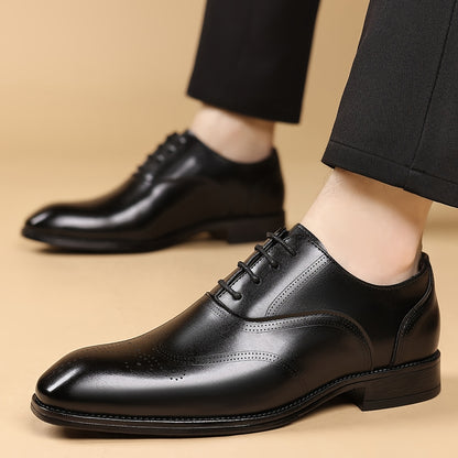 MIOEERT Men'S Classic Wingtip Dress Shoes - Faux Lace-Up Business Casual Wedding Shoes with Rubber Sole, Brown Striped Design for Office, Party & Daily Wear, Dressy Shoes, Party Footwear, Sophisticated Shoe Style, Quality Lac