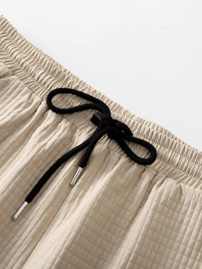 Men's Casual Solid Color Short Sleeve Shirt & Pants Set with Chest Pocket