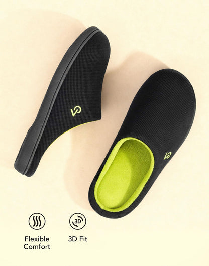 VeraCosy Men's Two-Tone Memory Foam House Slippers Indoor Outdoor Durable Rubber Sole (Dark Gray/Blue, 11-12 US)