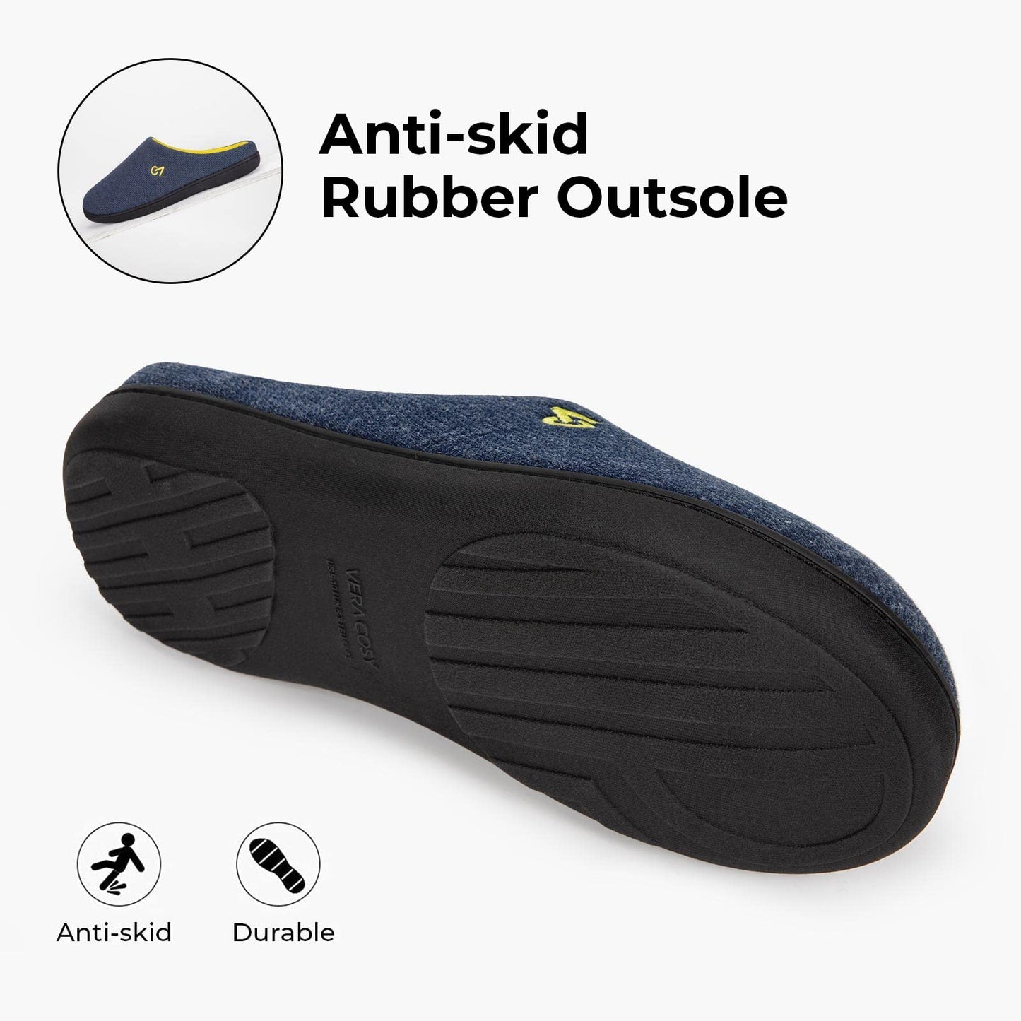 VeraCosy Men's Two-Tone Memory Foam House Slippers Indoor Outdoor Durable Rubber Sole (Dark Gray/Blue, 11-12 US)