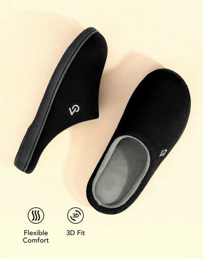 VeraCosy Men's Two-Tone Memory Foam House Slippers Indoor Outdoor Durable Rubber Sole (Dark Gray/Blue, 11-12 US)