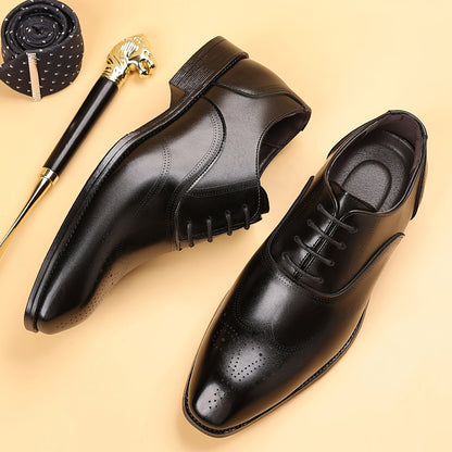 MIOEERT Men'S Classic Wingtip Dress Shoes - Faux Lace-Up Business Casual Wedding Shoes with Rubber Sole, Brown Striped Design for Office, Party & Daily Wear, Dressy Shoes, Party Footwear, Sophisticated Shoe Style, Quality Lac