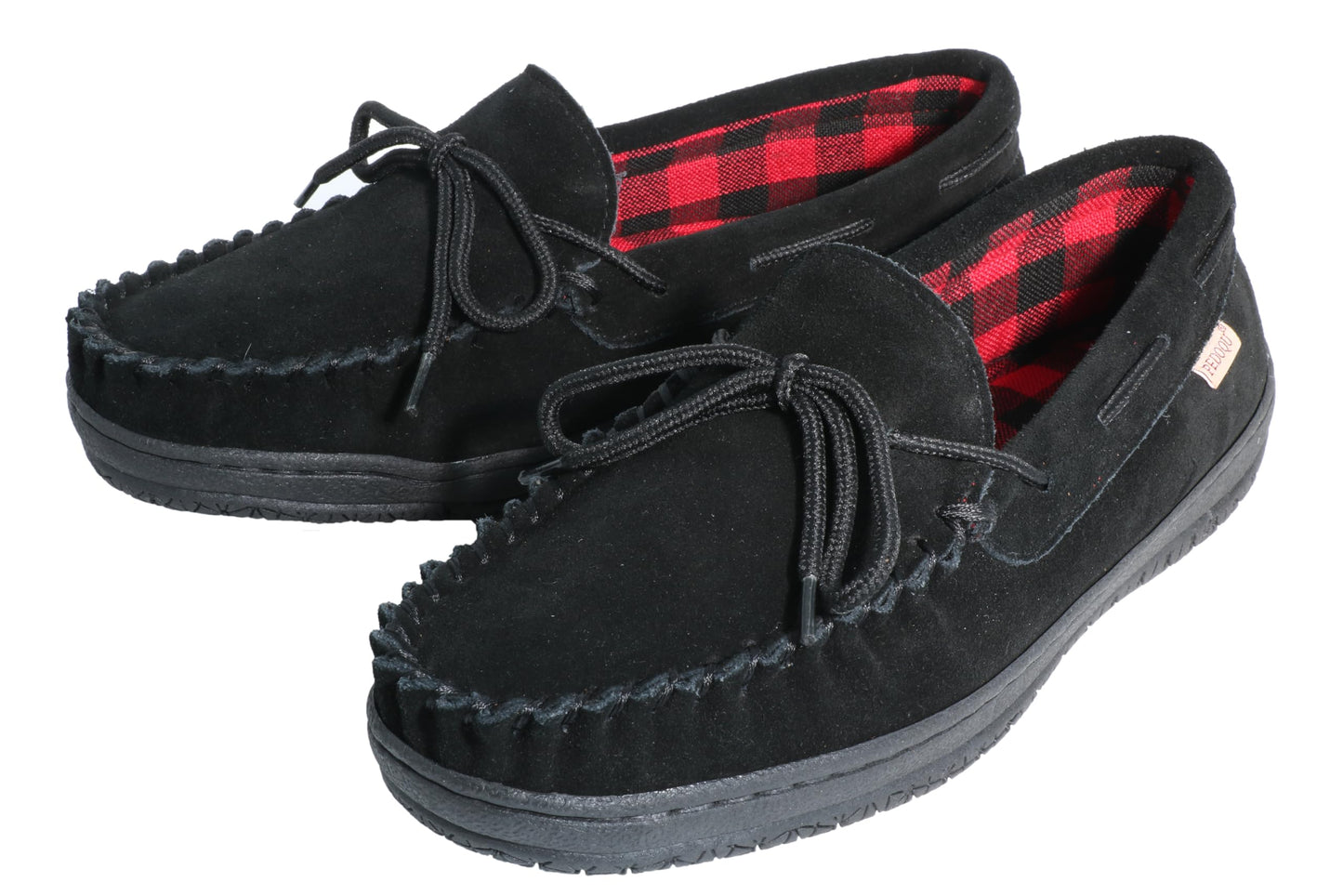 PEDOQU Men’s moccasin slippers with tie cow suede memory foam slip on warm house shoes, Indoor & outdoor breathable loafer slipper for men