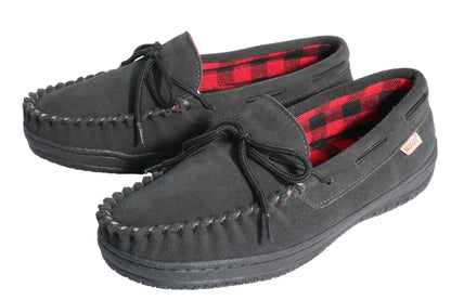 PEDOQU Men’s moccasin slippers with tie cow suede memory foam slip on warm house shoes, Indoor & outdoor breathable loafer slipper for men