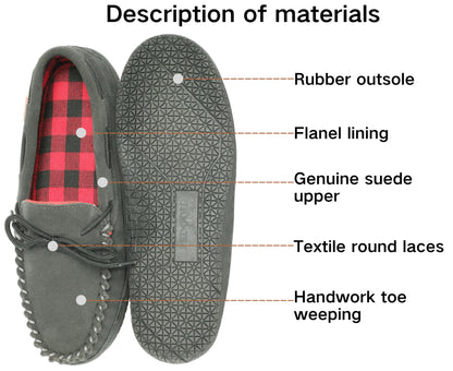 PEDOQU Men’s moccasin slippers with tie cow suede memory foam slip on warm house shoes, Indoor & outdoor breathable loafer slipper for men