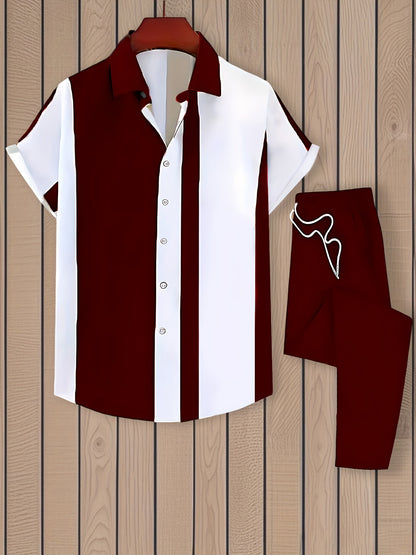 Digital Print Men's Casual Sport Shirt and Pants Set