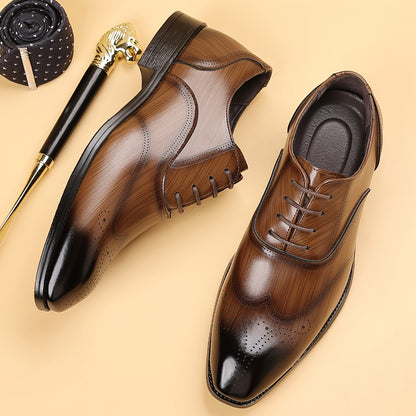 MIOEERT Men'S Classic Wingtip Dress Shoes - Faux Lace-Up Business Casual Wedding Shoes with Rubber Sole, Brown Striped Design for Office, Party & Daily Wear, Dressy Shoes, Party Footwear, Sophisticated Shoe Style, Quality Lac