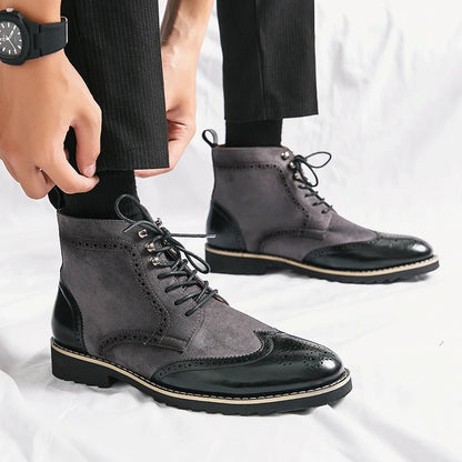 Classic Brogue Wingtip Lace-up High Ankle Business Boots