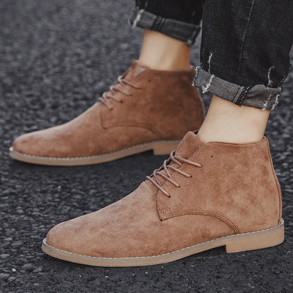 Khaki Men British Style Suede Leather Shoes Men Pointed